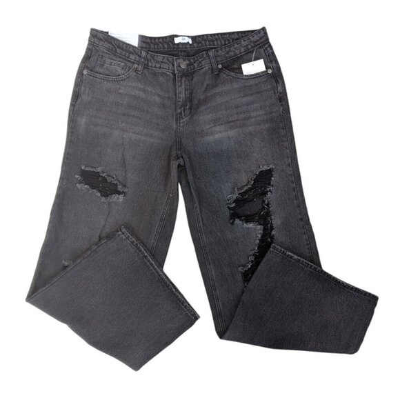 BP Nordstrom Black Denim Low Rise Wide Leg Destroyed Jeans - Picture 2 of 7